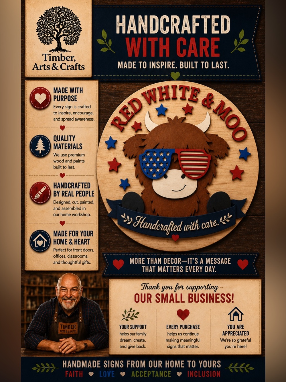Hand Crafted Red White & Blue Wall Decor